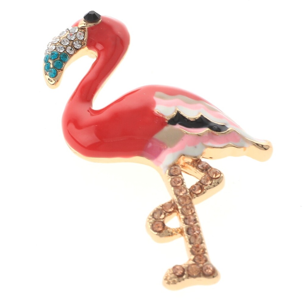 Gold Tone Metal Flamingo Brooch With Rhinestone P1172-FUS
