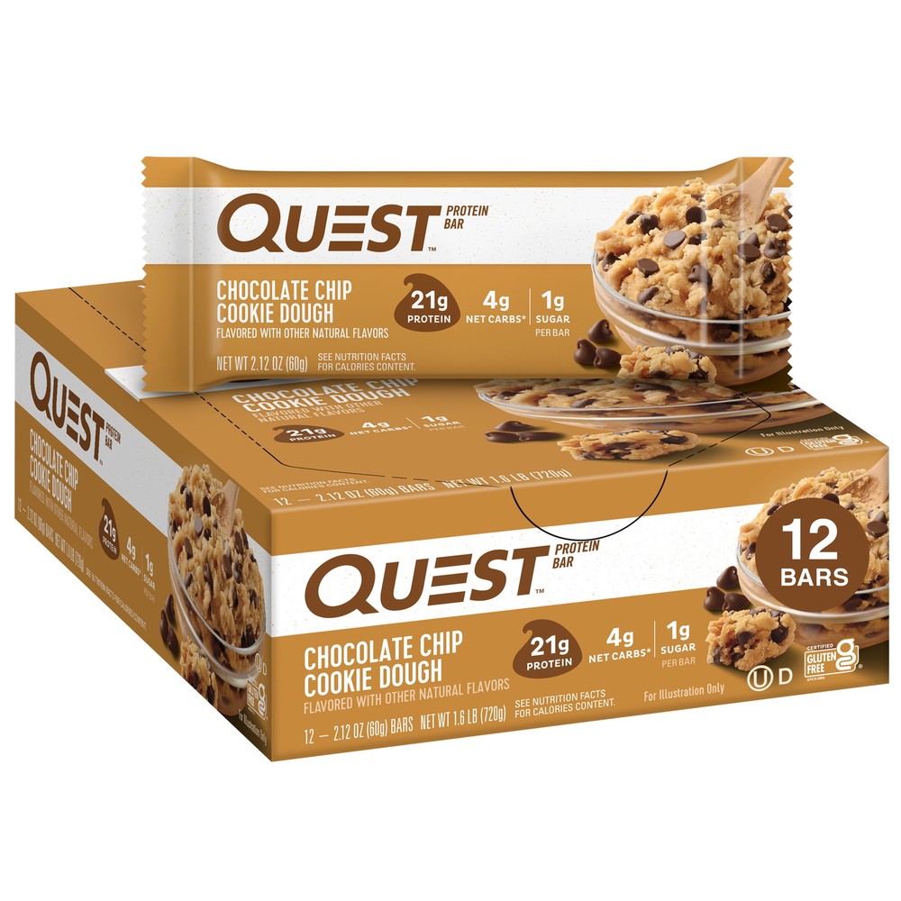 Quest Protein Bar, Chocolate Chip Cookie Dough, 21g Protein, 12 Ct Gluten-free