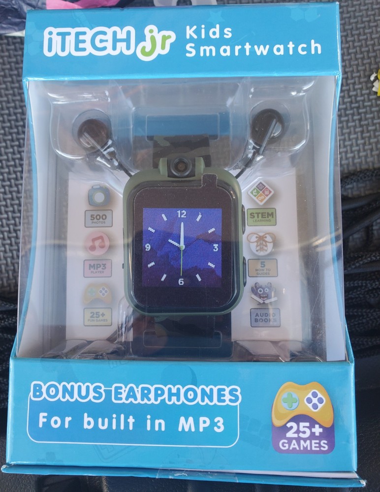 iTech Junior Boys Earbuds & Smartwatch Set - Green Camouflage