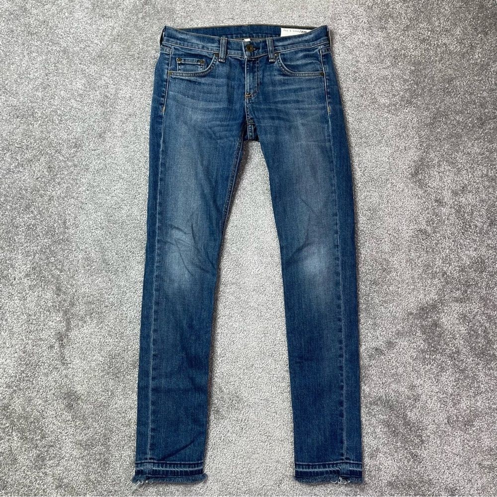 Rag & Bone Dre Jeans Women's 24 Blue Relaxed Skinny Low Rise Dark Denim Stretch