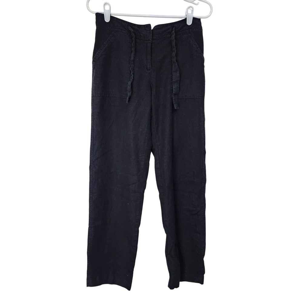 George Black Belted Trouser Pants Linen Rayon Blend Beachy Casual Summer Size 6