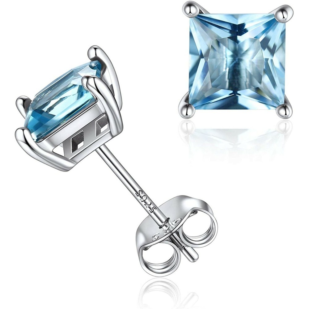 3/4 ct. Aquamarine Princess Stud Earrings in Solid Sterling Silver