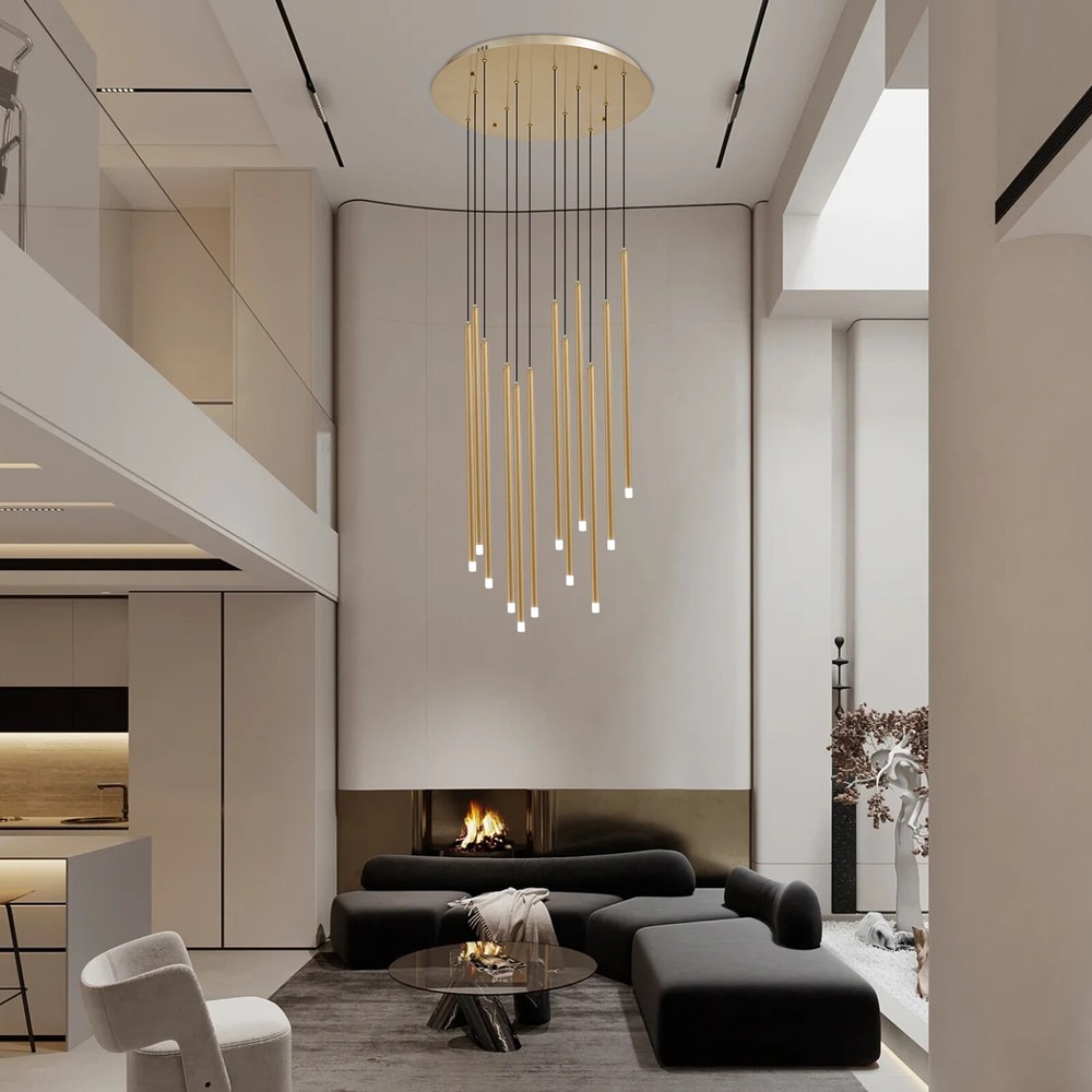 Modern Large Chandelier Black 12 Light Long Ceiling Fixture Pendant Lamp Foyer
