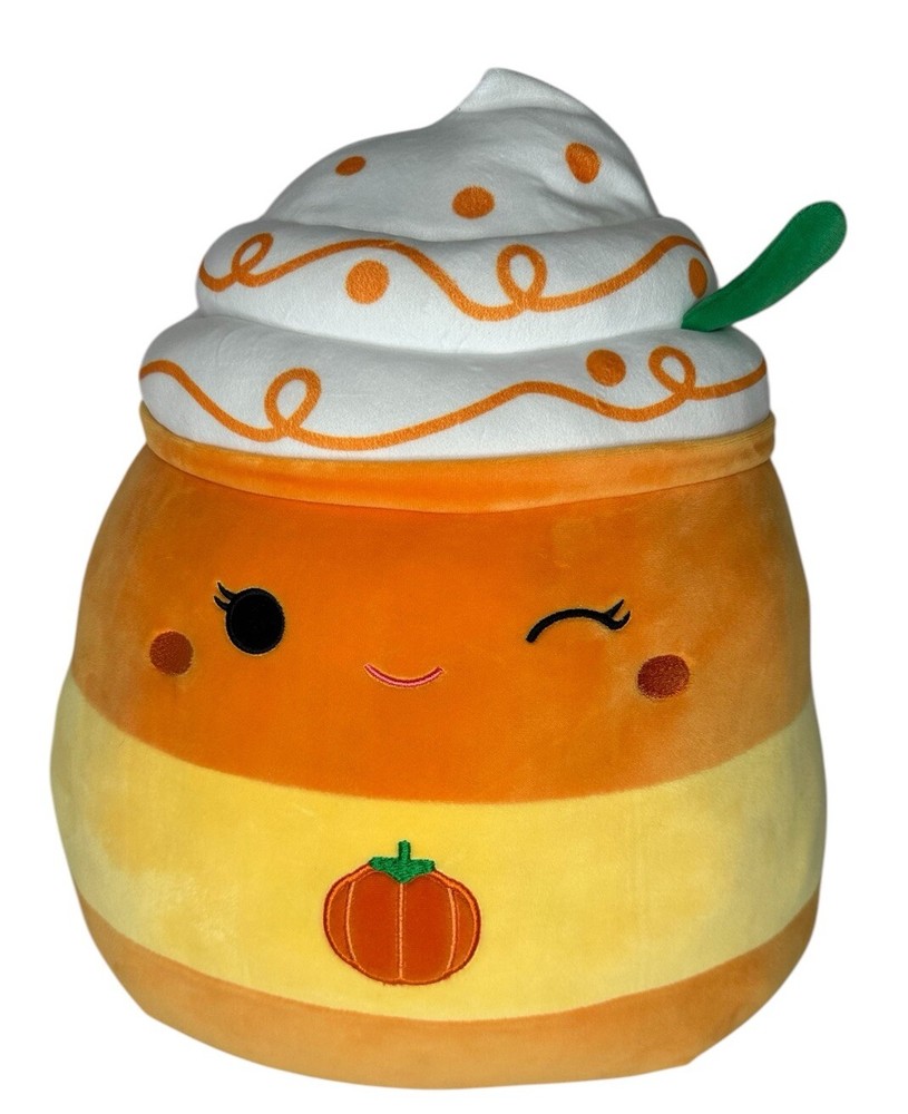 Squishmallows 14” Delindy Pumpkin Spice Latte w/Green Straw Plush Kellytoy