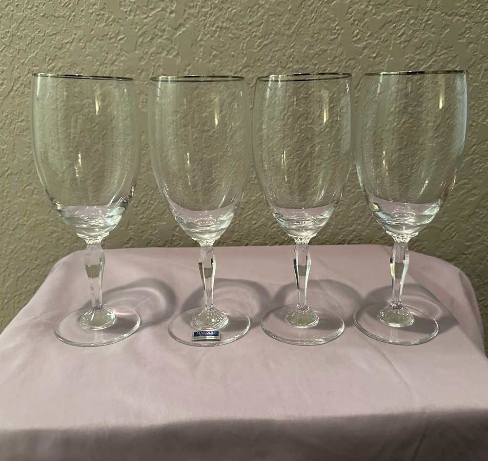 Marquis by Waterford Allegra Platinum Water Goblets Set of 4 Crystal Stemware