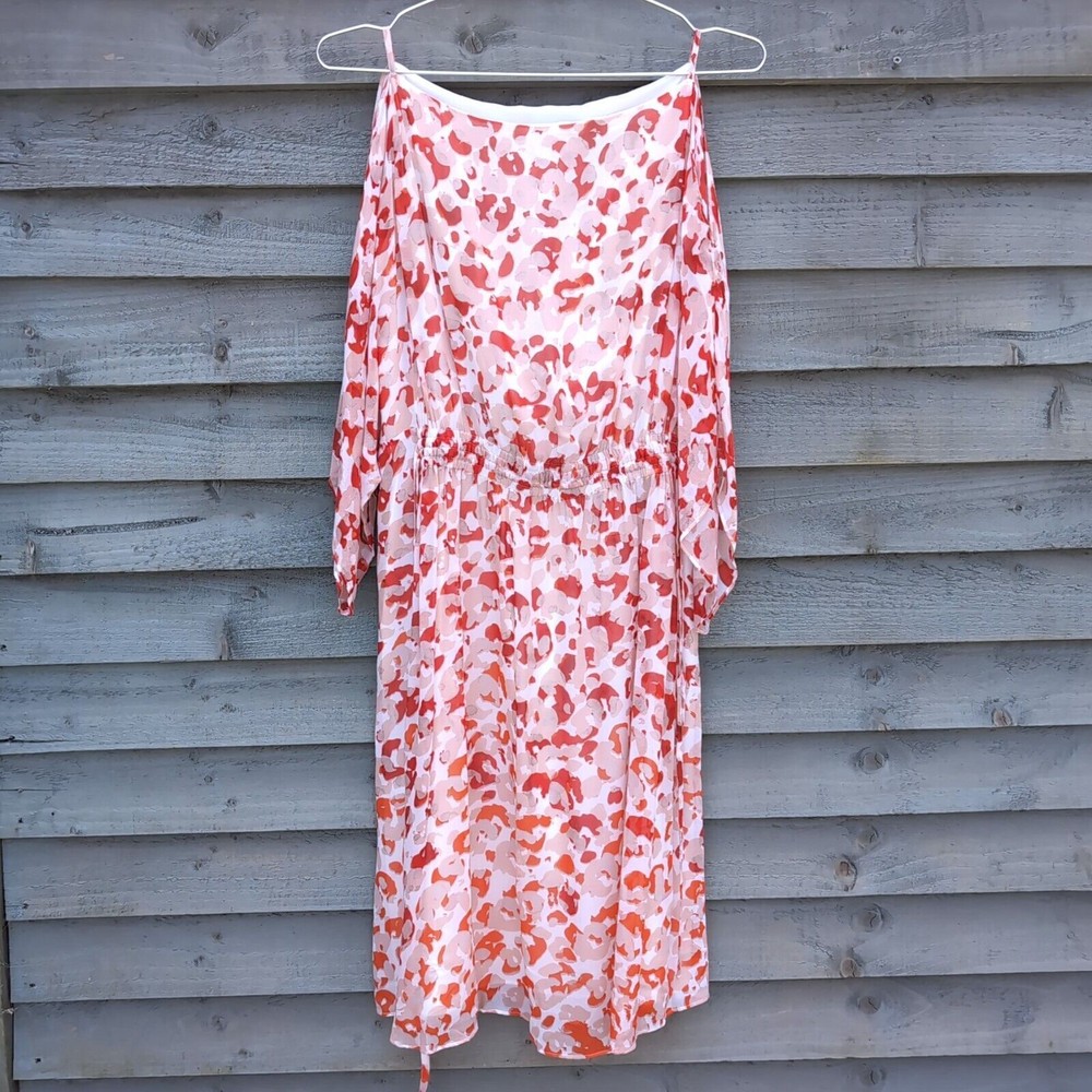 LK Bennett Dr Marnie Red Leopard Silk Dress UK 14 EU 42 US 10