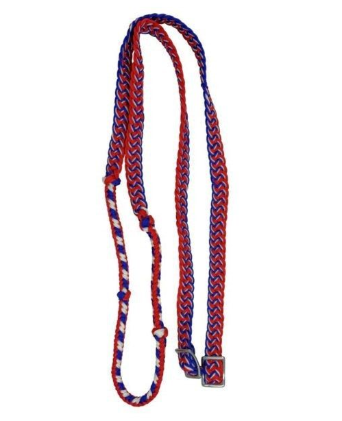 Western Barrel or Rodeo Horse Red Wt. Blue Heavy Nylon Para Cord Contest 7' Rein
