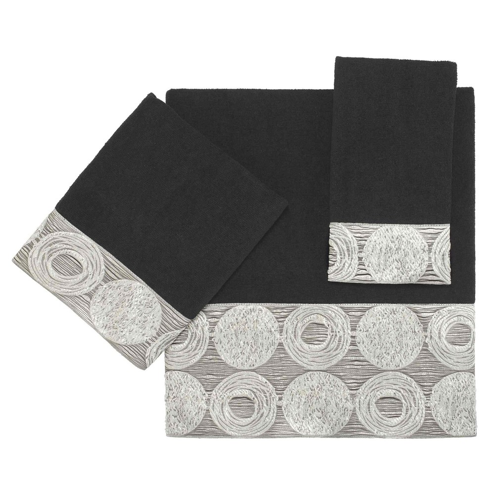 - 3pc Towel Set, Soft & Absorbent Cotton Towels (Galaxy Collection, Black)