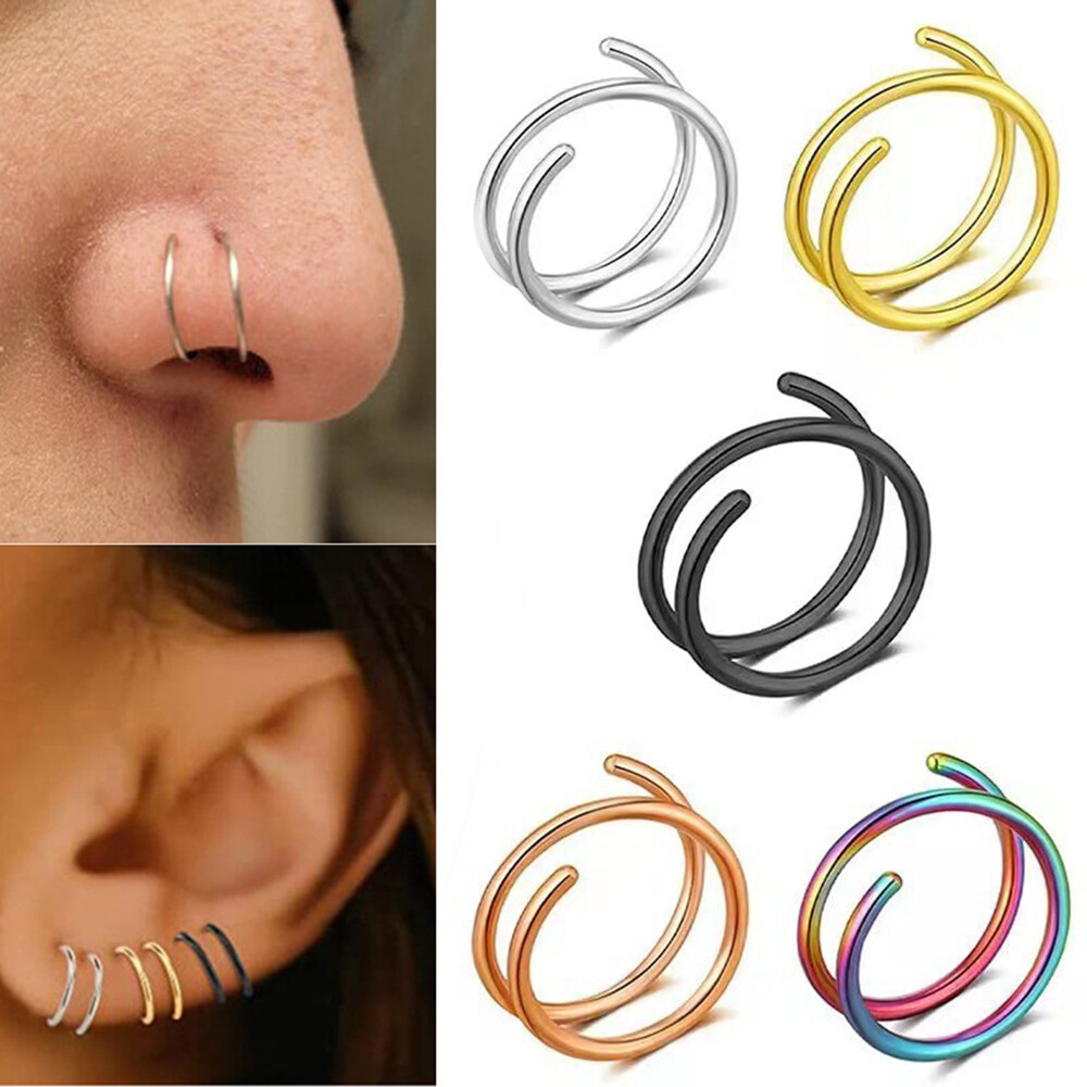 Double Spiral Nose Ring Hoop Stud Tragus Body Jewelry Piercing  