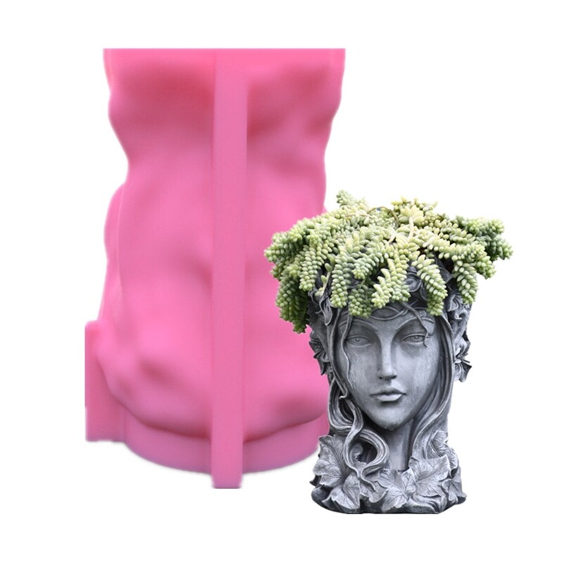 Girl Head Shaped Flower Pot UV Epoxy Resin Silicone Mold Holder