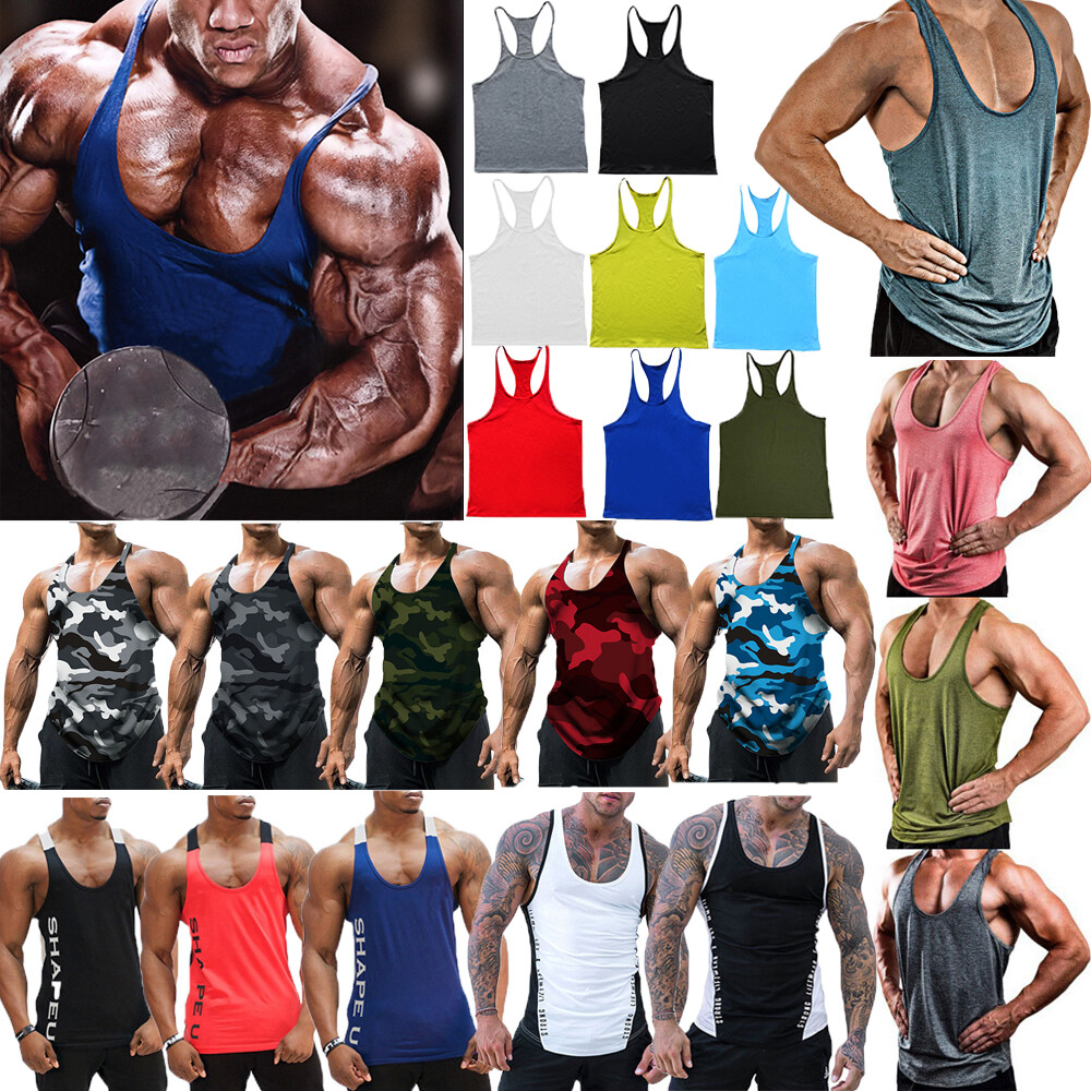 Men sleeveless Bodybuilding Stringer Tank Tops Fitness Gym vest Workout Shirt ◁
