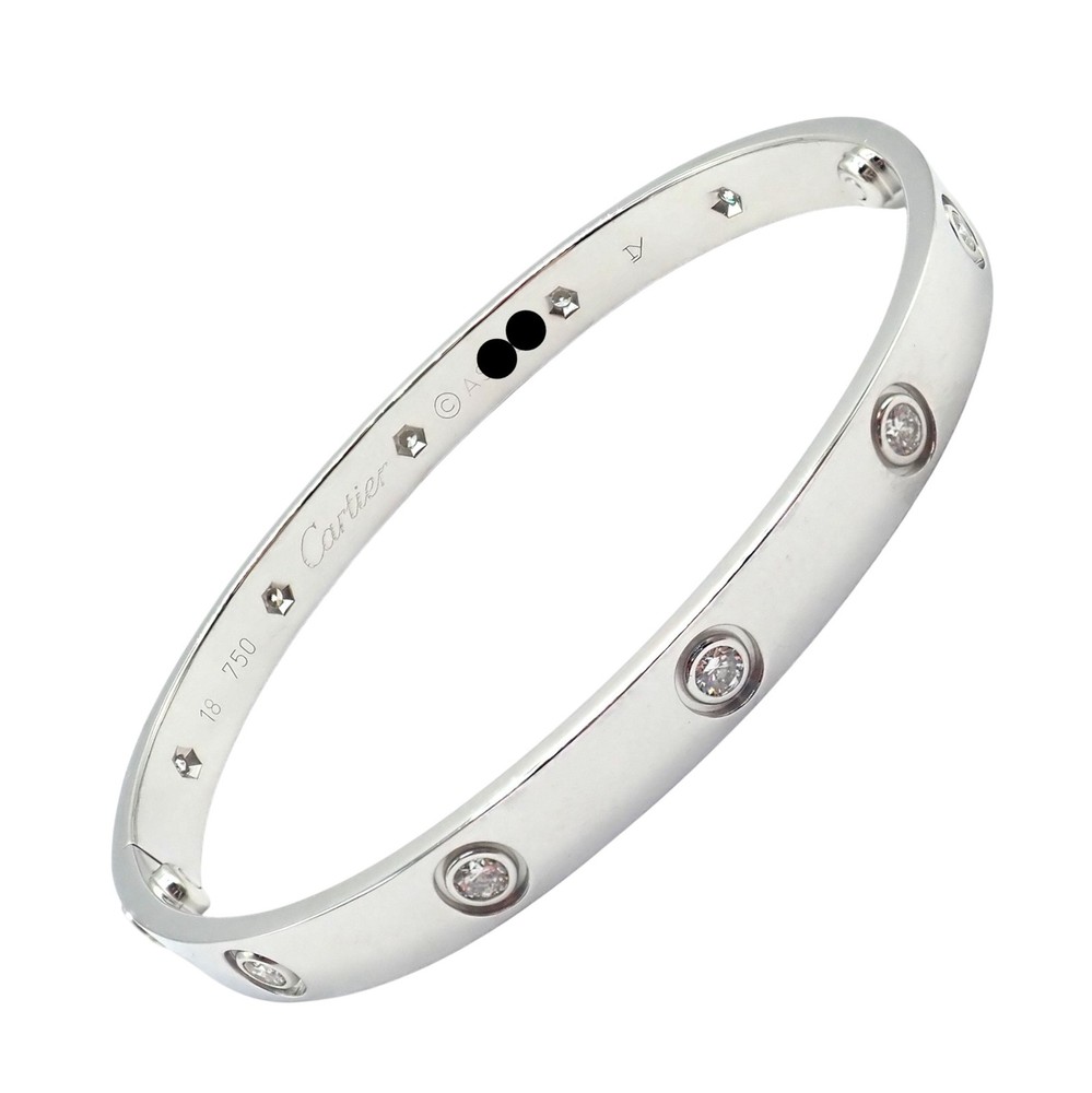 Cartier Love 18k White Gold 10 Diamond Bracelet Size 18 with Certificate