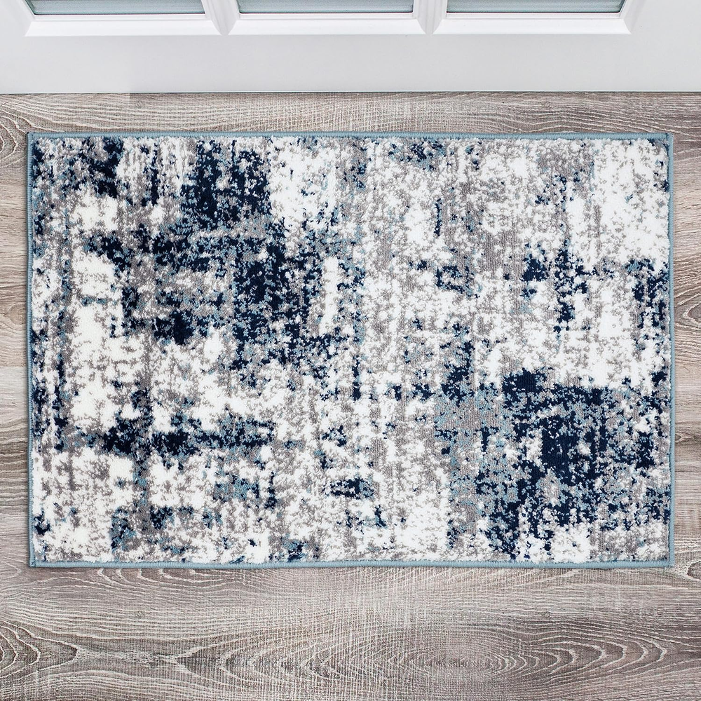 Distressed Blue Abstract Area Rug 2x3 Feet for Modern Decor