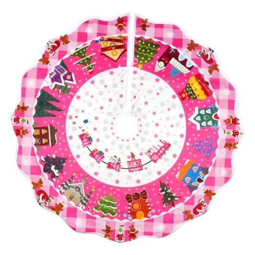 Christmas Tree Skirt,48 Inches Large Xmas Tree Skirt with Snowflake Pink