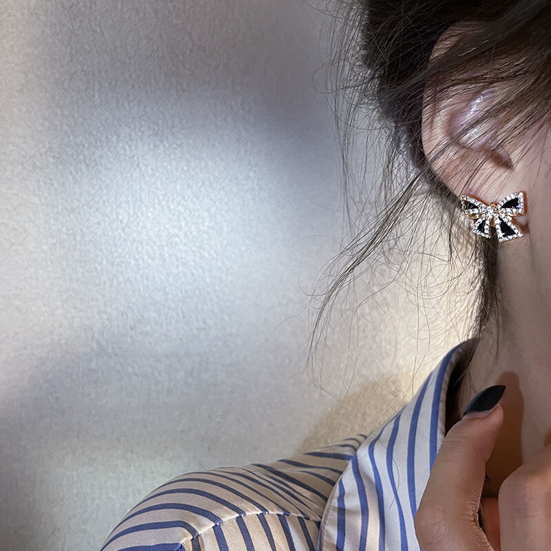 Rhinestone Bowknot Stud Earrings for Women - Unique Sparkling Design CR