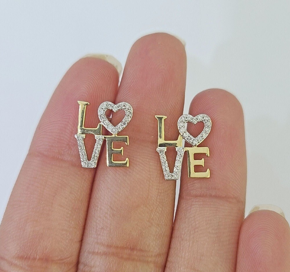 Round Cut Simulated Diamond LOVE Studs in 14K Gold Plated