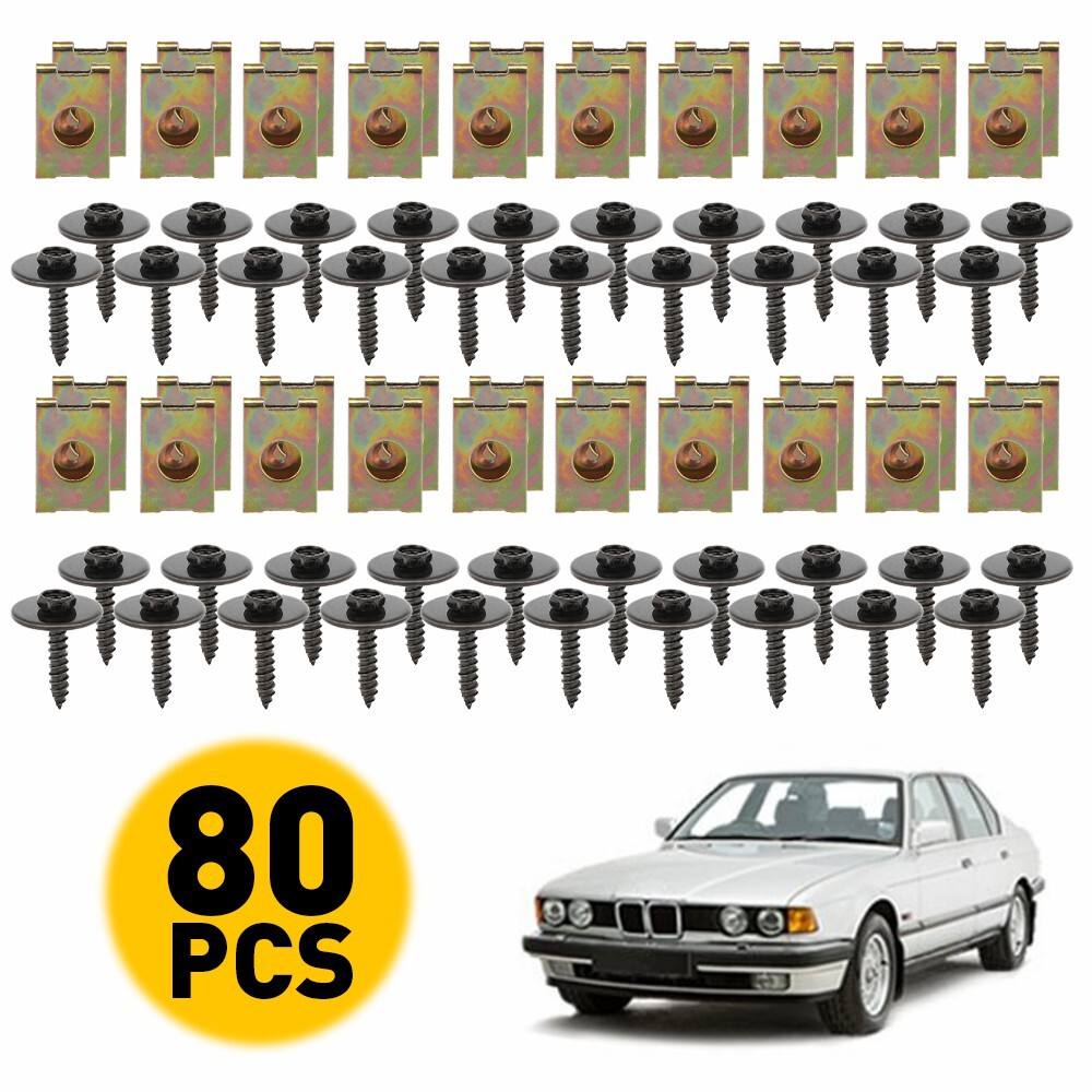 80 Car Body Panel Fastener Fender Kit U-Nut Hex Clips Bolts Screws Fixed For BMW