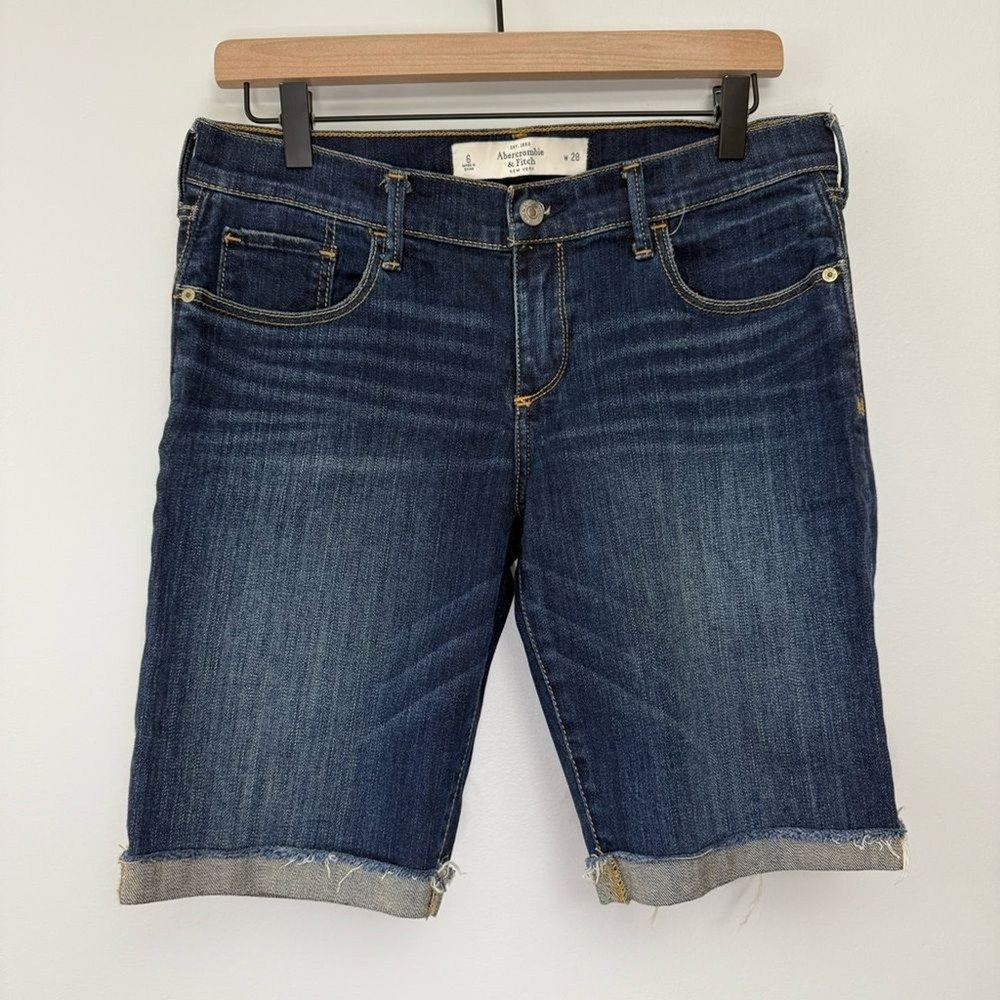 Abercrombie & Fitch Womens Perfect Stretch Denim Bermuda Shorts Dark Wash Size 6