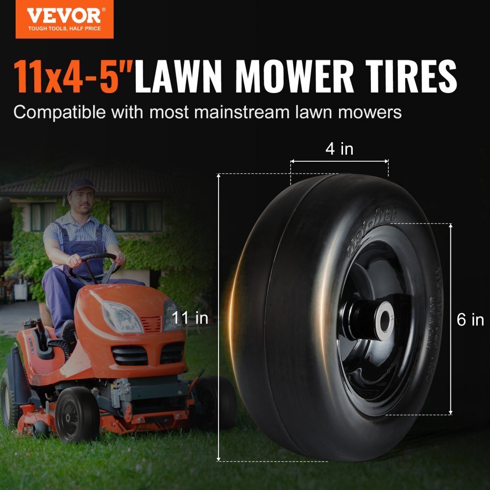 Lawn Mower Tires with Rim 11x4-7 Tubeless Flat Free PU Tire and Wheel Assembly