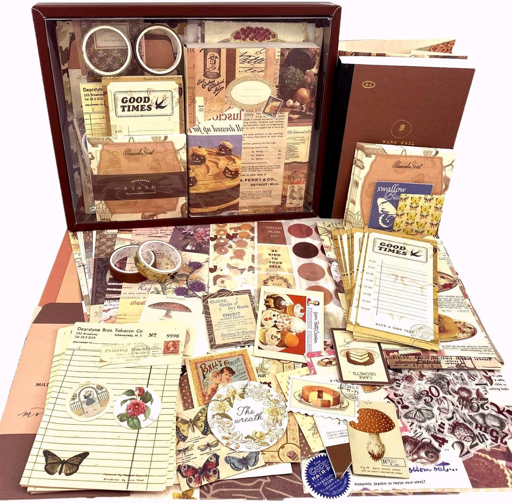 LCLAIDYDY 348 PCS Vintage Scrapbook Kit,Scrapbooking Supplies Kit, Junk Journal
