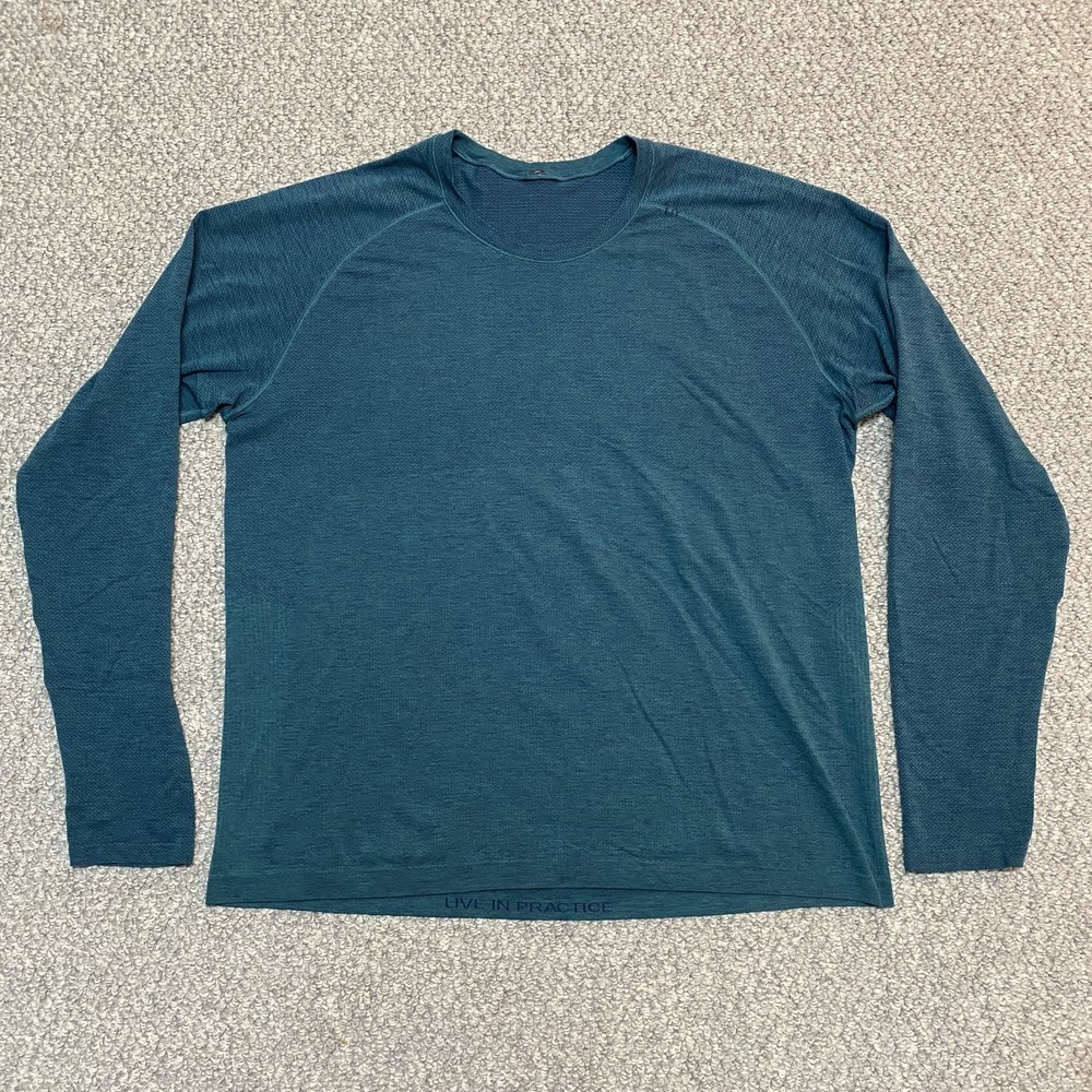 Lululemon Mens Aqua Blue Green Metal Vent Tech Long Sleeve Performance Shirt XXL