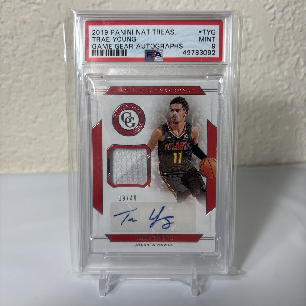 2019-20 Panini National Treasures Trae Young Game Gear Patch Auto /49 PSA 9 MINT