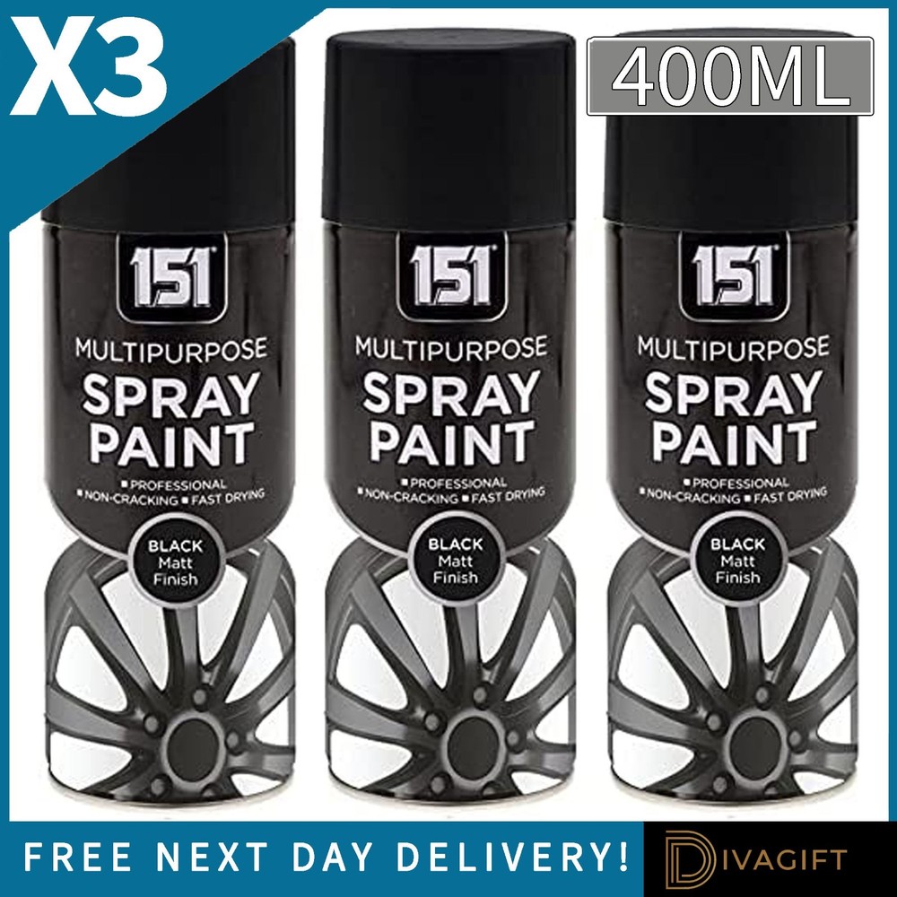3 x BLACK MATT FINISH SPRAY PAINT 400ML ALL-PURPOSE FOR METAL PLASTIC WOOD NEW