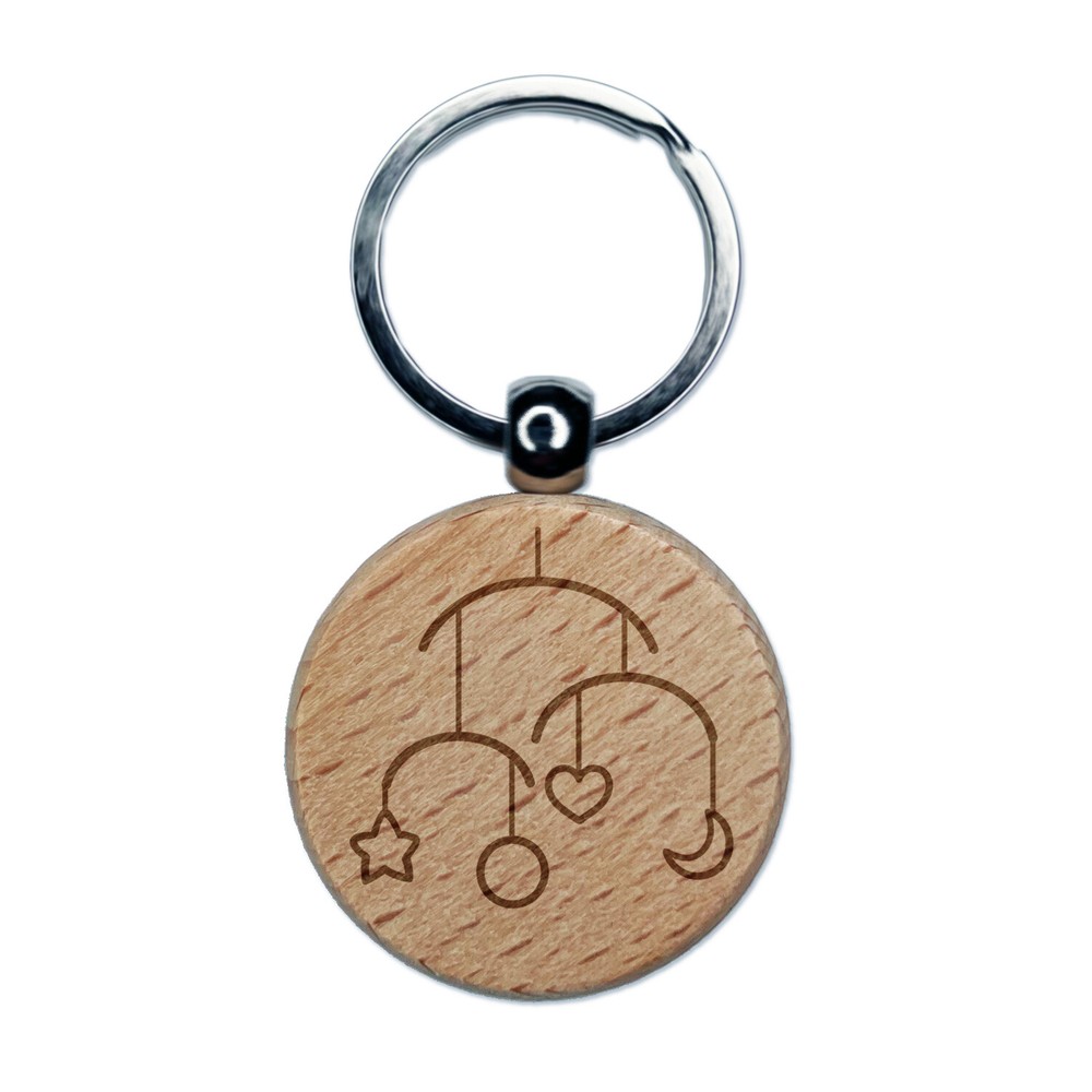 Baby Mobile Heart Star Moon Wooden Engraved Keychain Charm Tag