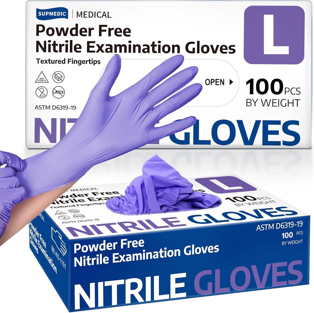 Nitrile Exam Gloves, Powder-Free Latex-Free Food Safe Cleaning Large (Purple)
