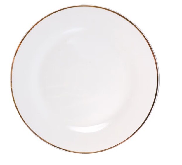 White Stoneware Dinner Plate with Gold Rims, 10.5-in Contemporary Elegant
