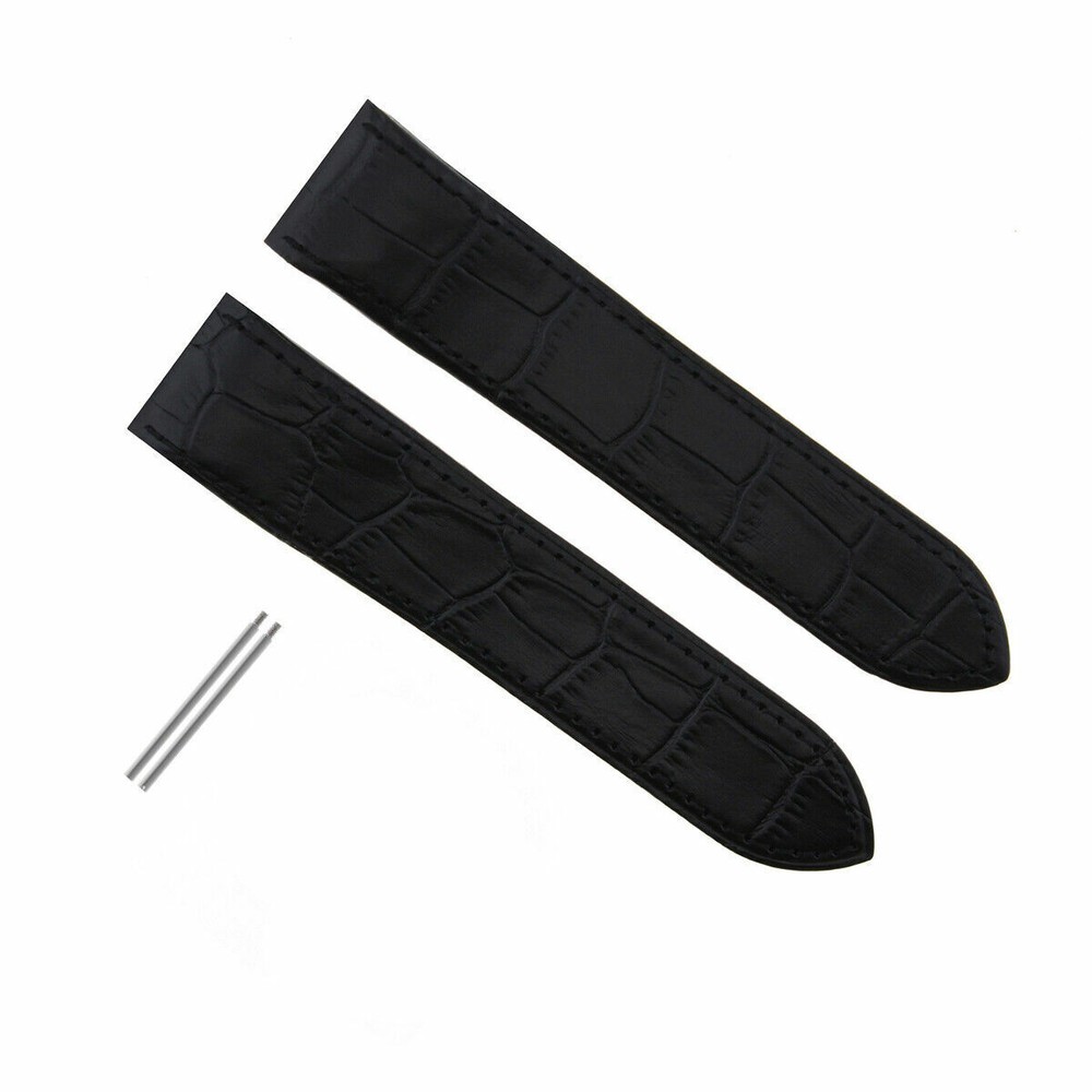23MM LEATHER BAND STRAP DEPLOYMENT FIT 38MM CARTIER SANTOS 100 XL + CLASP BLACK