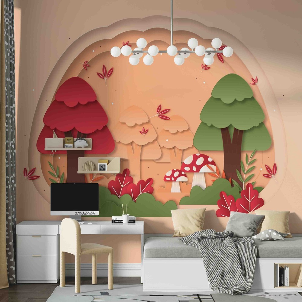 3D Forest Mushroom Paper Style Wall Murals Wallpaper Murals Wall Sticker