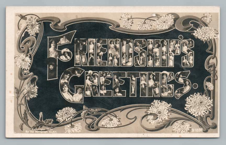 Antique 1907 Rotograph Friendship Greetings Large-Letter RPPC Postcard