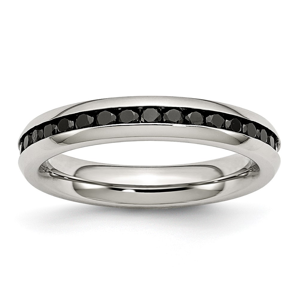 Stainless Steel Polished 4mm Black Cubic Zirconia Ring Size 6 for Women 3.71gm