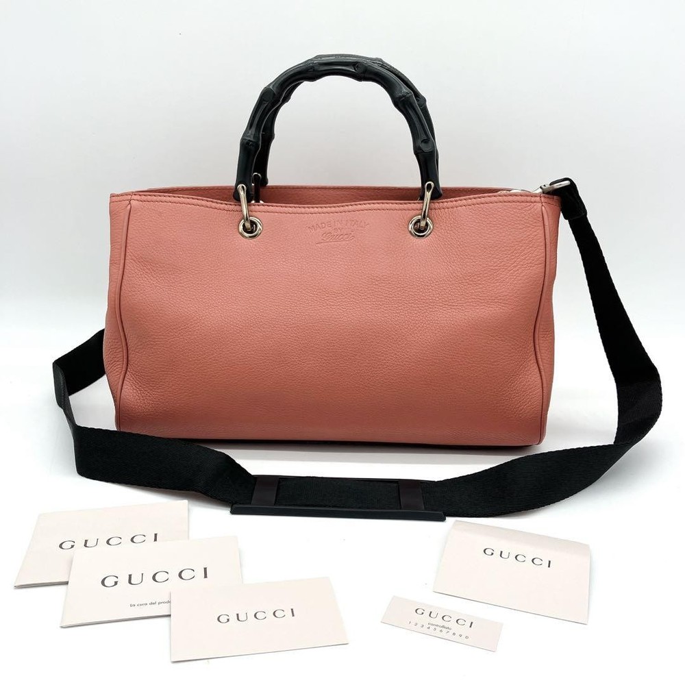Gucci Bamboo Shopper Tote Bag 2Way Salmon Pink