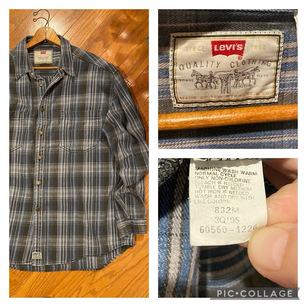 VINTAGE Levis Shirt Men XL Plaid Button Up Grunge Denim Relaxed Blue