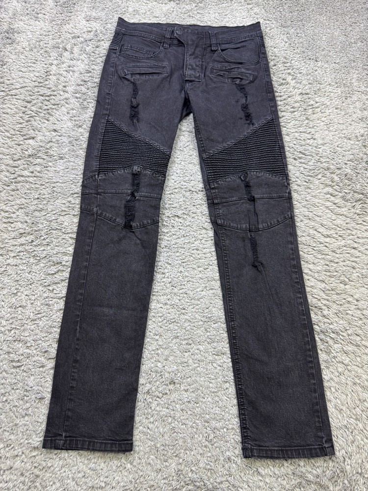 Kayden K Jeans Men 30x30 Black Skinny Moto Distressed Grudge Skater Denim Y2K