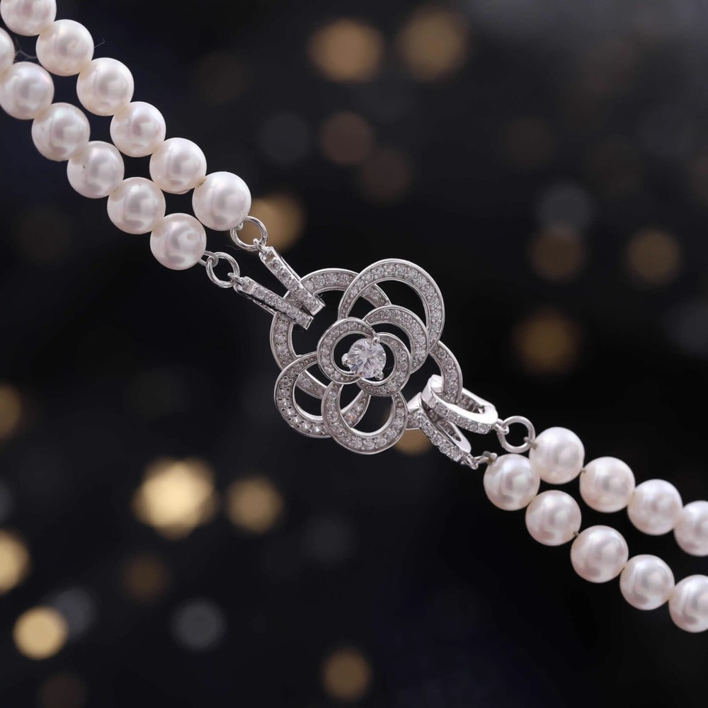 Elegant 6-7mm Japanese Akoya white pearl necklace with 925S clasp 19-20 inches