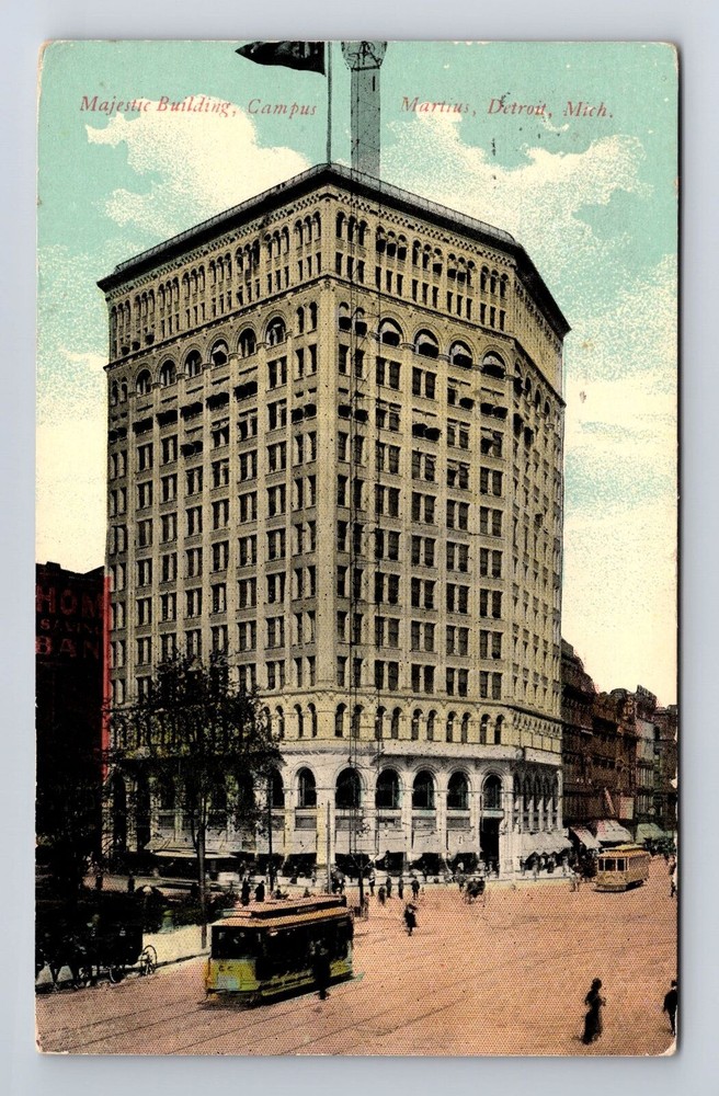 Detroit MI-Michigan, Campus Martius, Majestic Building, Vintage Postcard