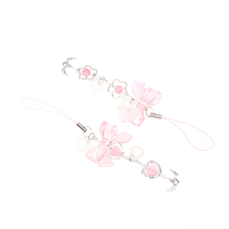 Y2K Sweet Pink Bowknot Heart Phone Lanyard Strap for Girls