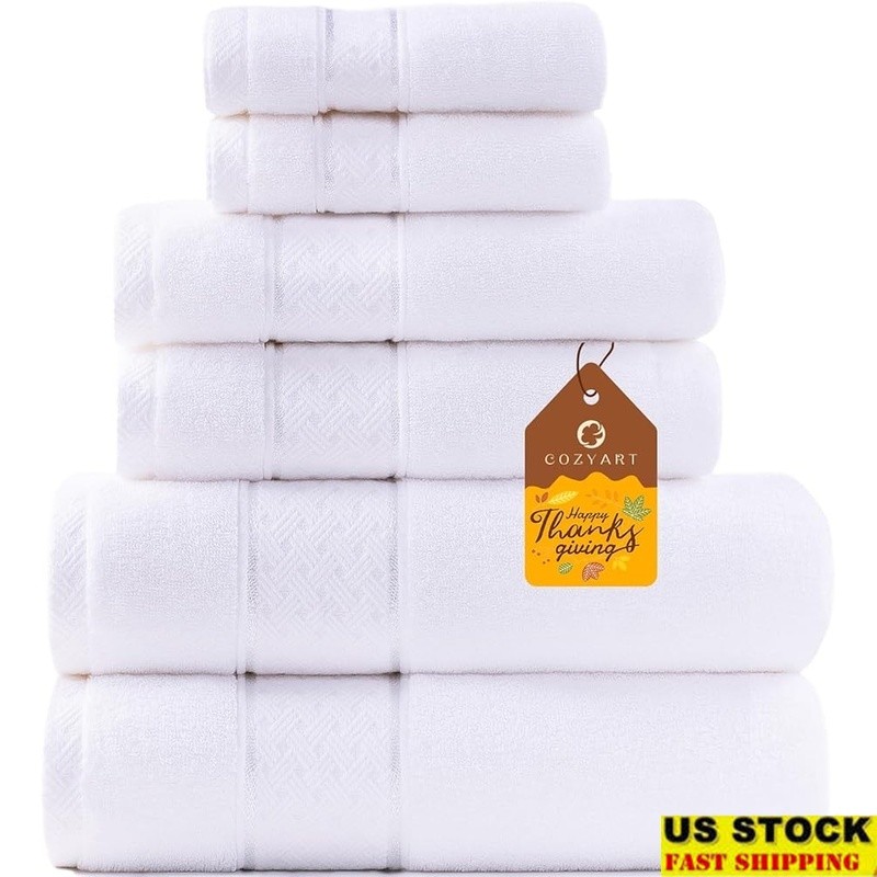100 Cotton Towel Set 6 Pieces Soft Absorbent Quick Dry Durable Bath Towels New