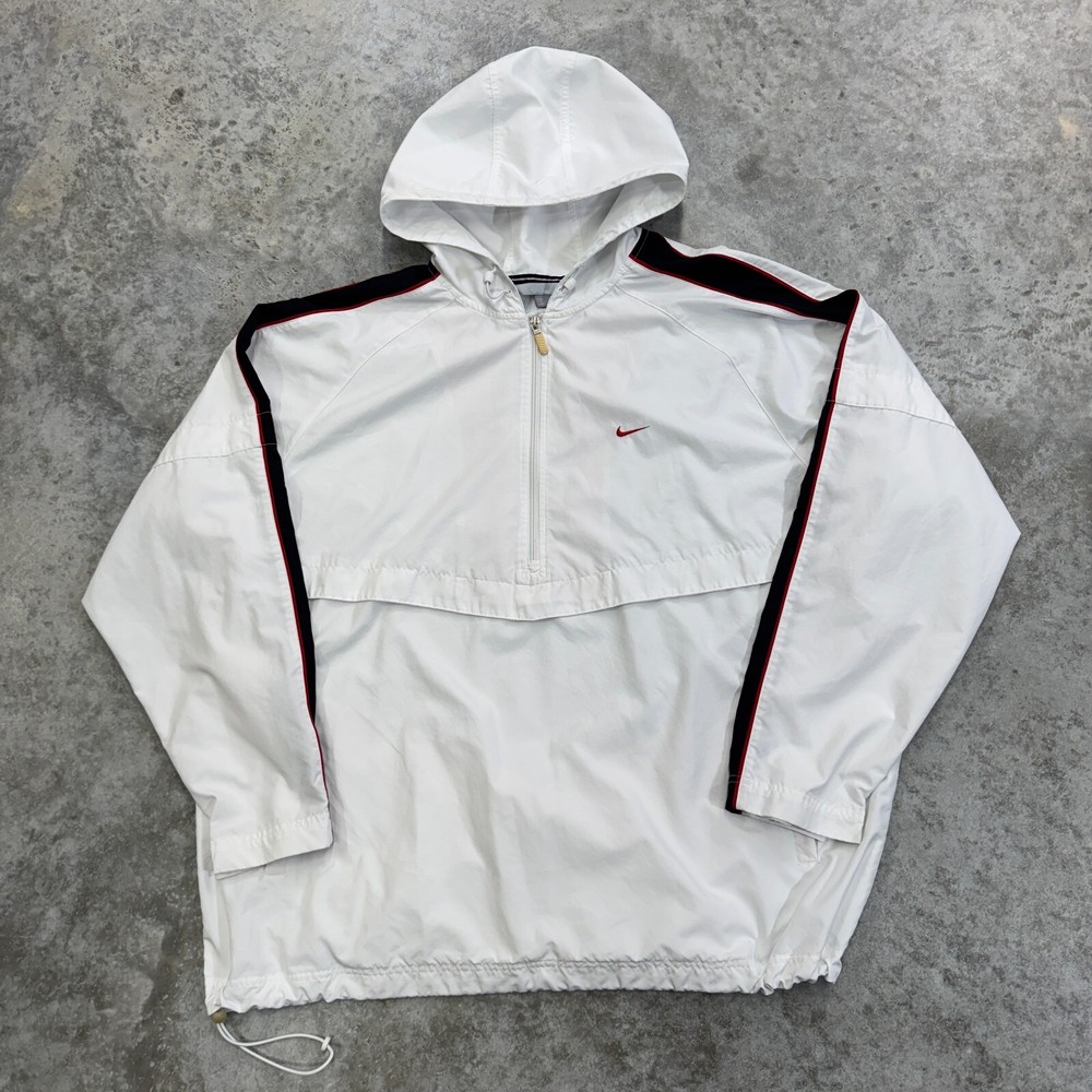 Vintage Nike Jacket Mens 2XL White Windbreaker 1/4 Zip 90s Pullover Swoosh Y2K