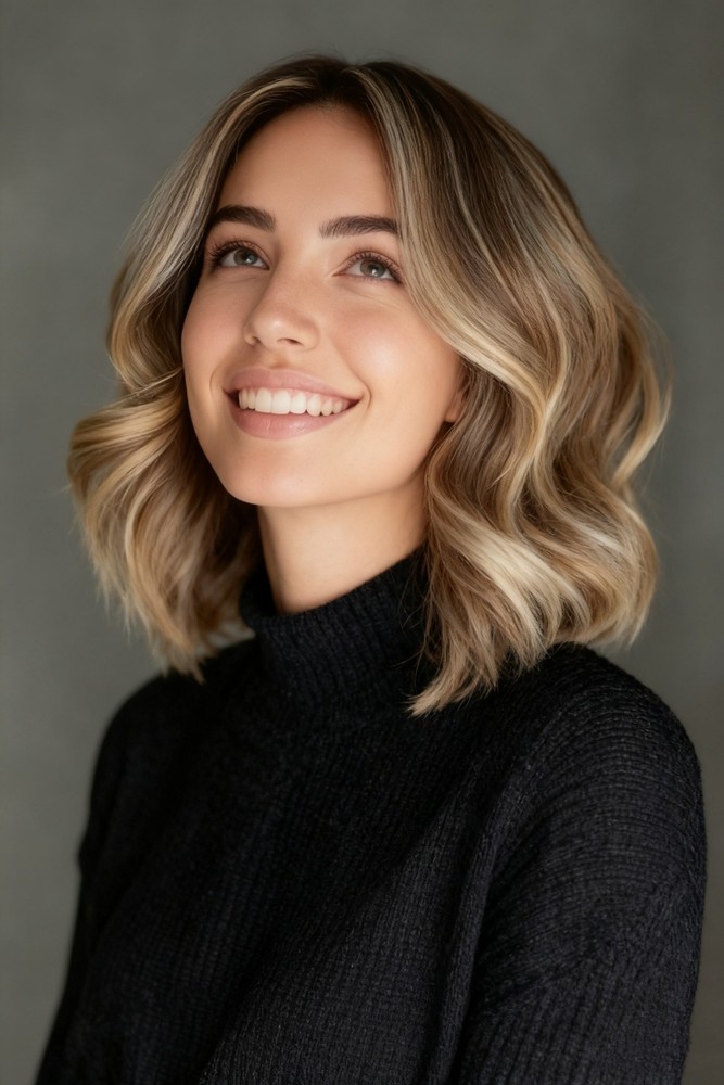 Ash Brown Blonde Highlight Bob 100% Human Hair 13x4  Lace Front Wig