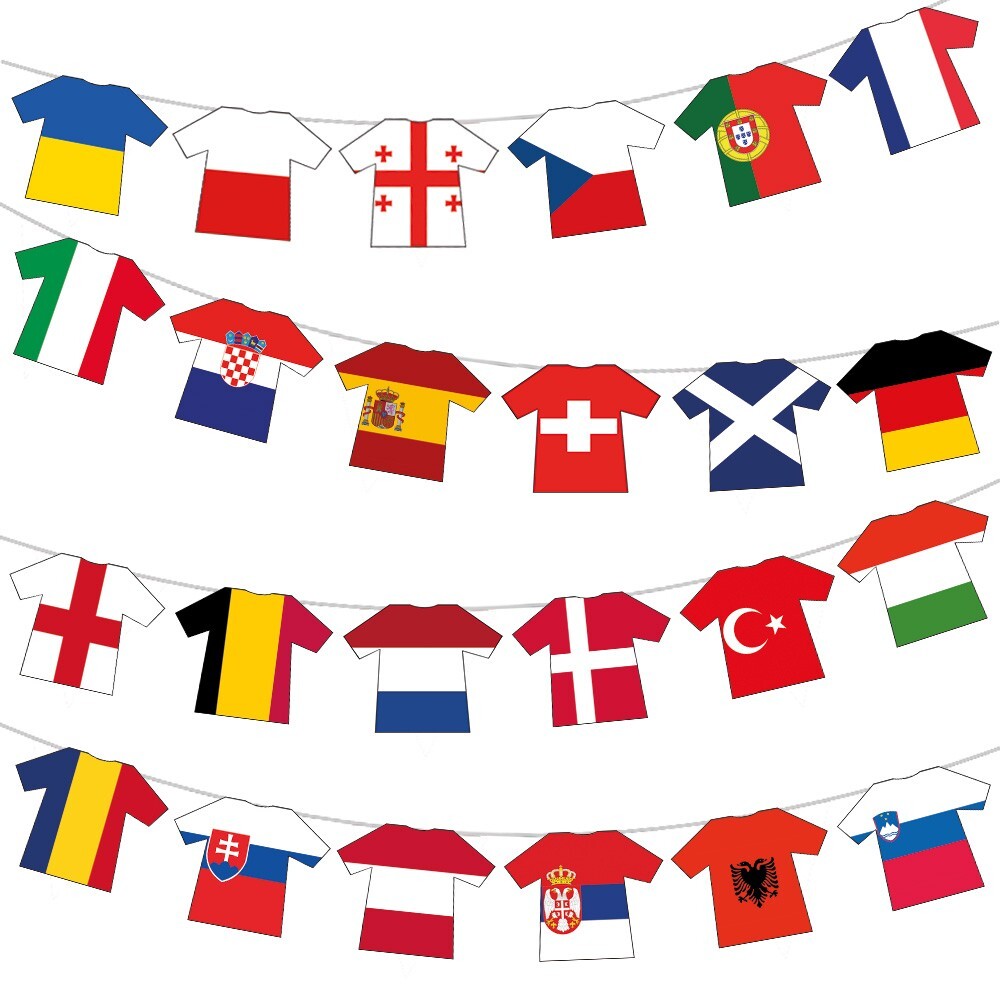 Euro Football 2024 Shirt Bunting Flag National Teams Party Decorations 24pcs 5m