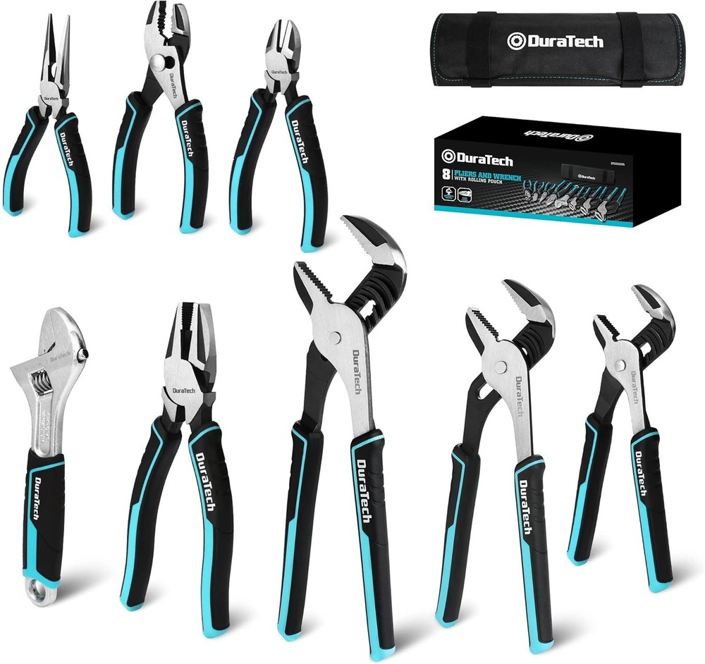 8-Piece Premium Cr-V/Cr-Ni Pliers Set with Rolling Storage Pouch  