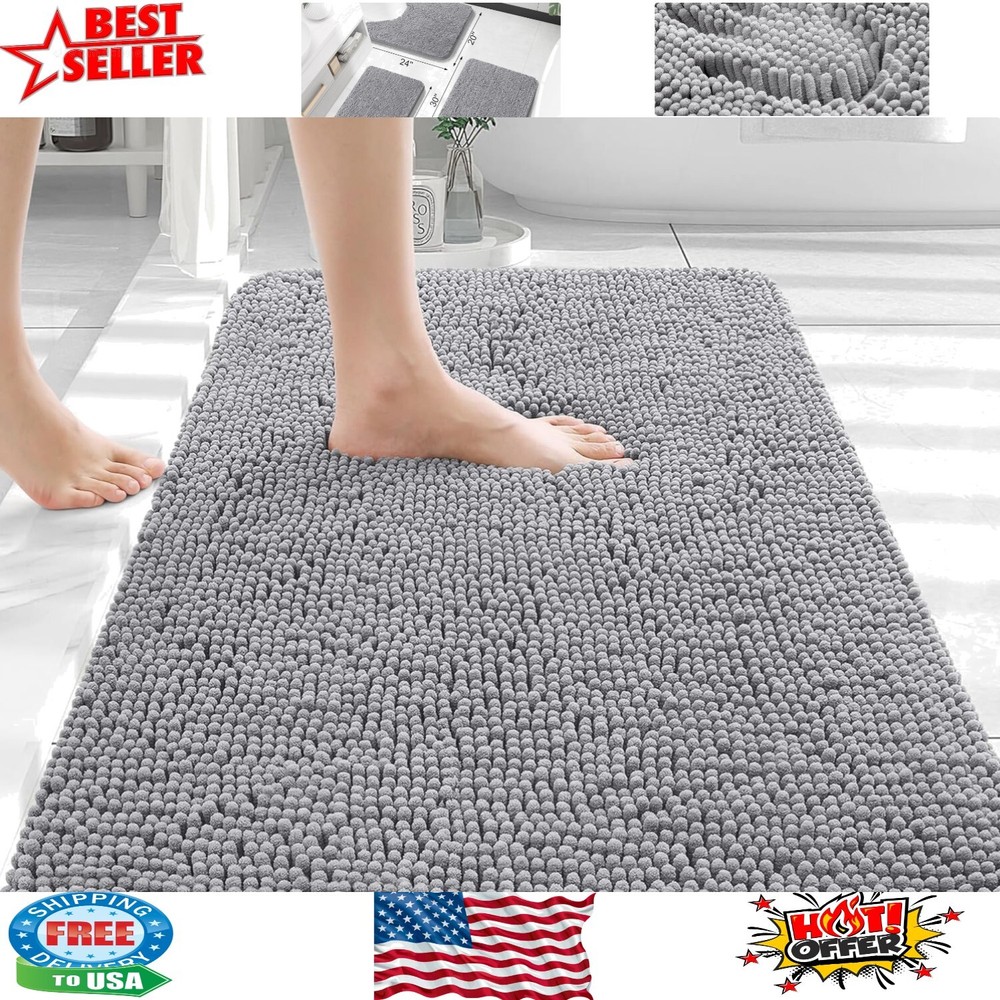 Luxury Chenille Bath Mat 30x20 - Ultra Soft Quick-Dry Machine Washable