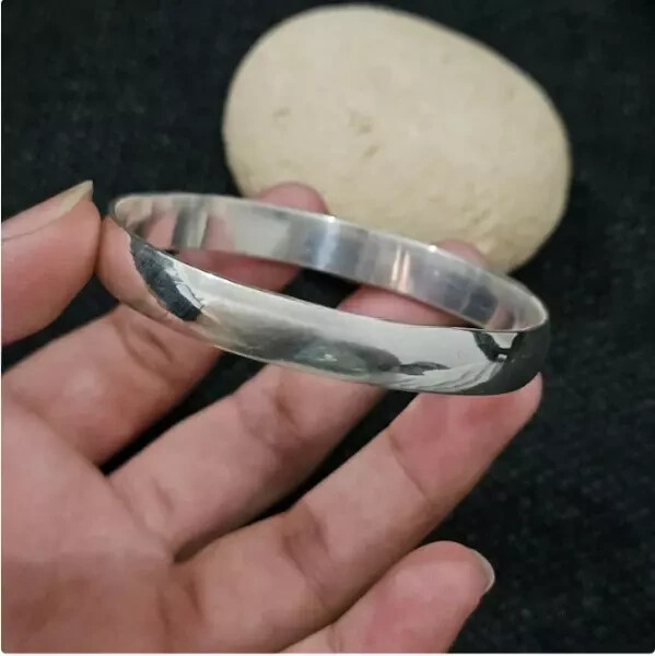 Thick Heavy Silver Chunky Bangle 925 Sterling Silver Women Birthday Bangle