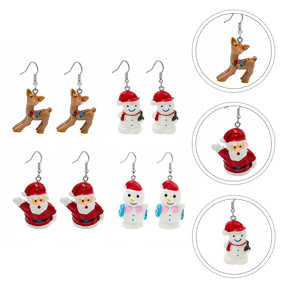 4 Pairs Ornaments Snowflakes Three-dimensional Christmas Earrings Delicate Miss