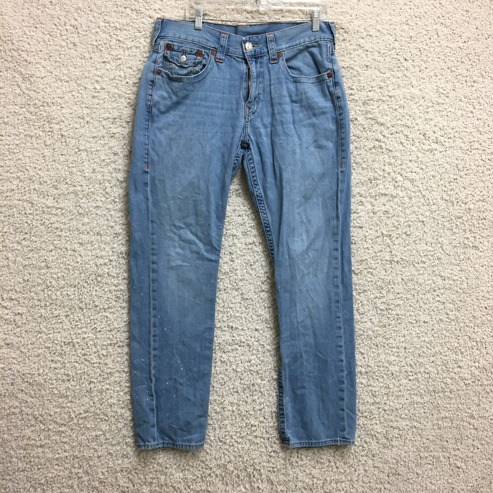 True Religion Jeans 34x33 Mens Blue Denim Slim Straight Leg Pockets Medium Wash