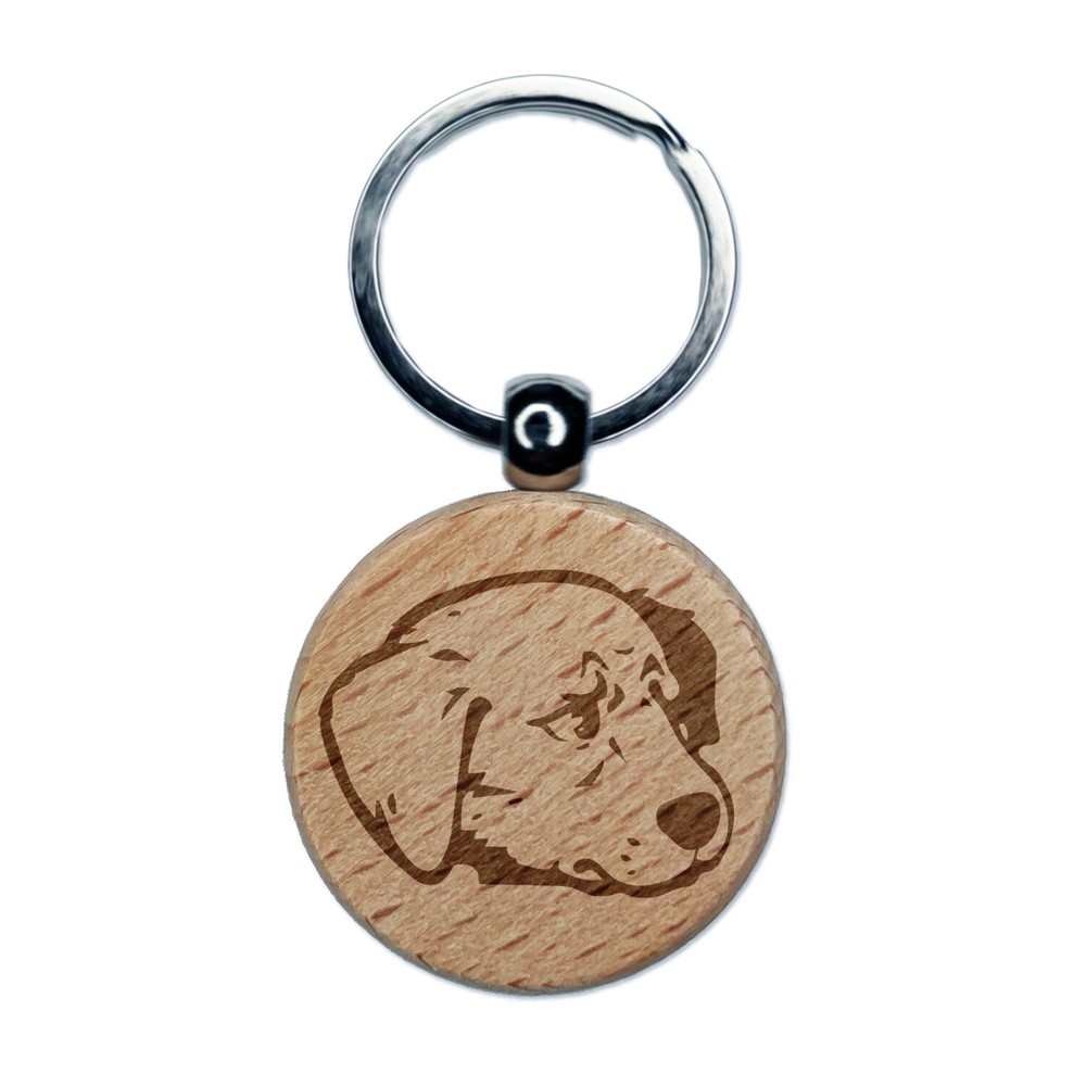 Golden Retriever Dog with Furled Brow Wooden Keychain